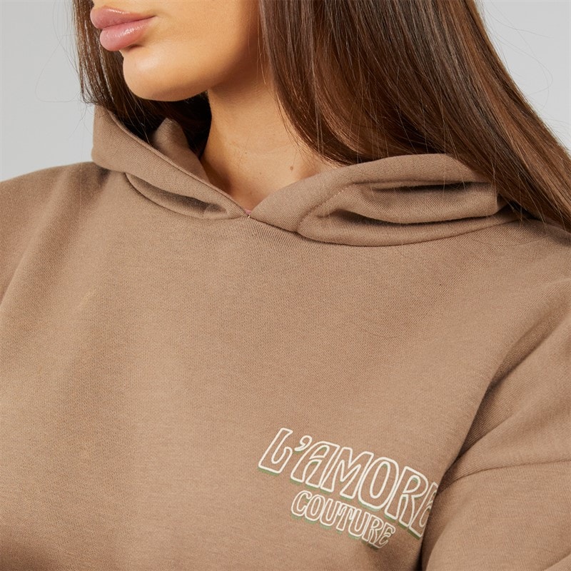 L'amore Couture Womens Stork Oversized Hoodie Brown - Image 5