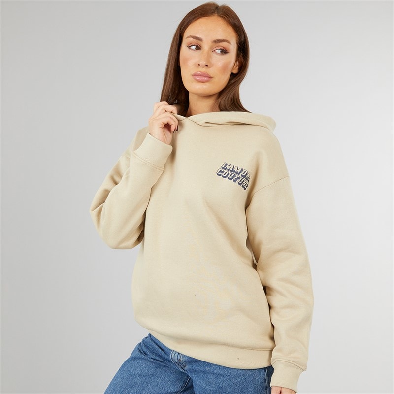 L'amore Couture Womens Punk Poster Oversized Hoodie Ecru - Image 2