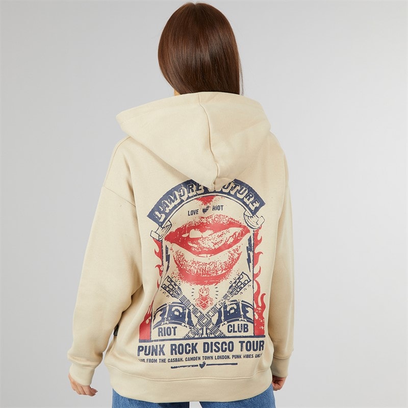 L'amore Couture Womens Punk Poster Oversized Hoodie Ecru - Image 3