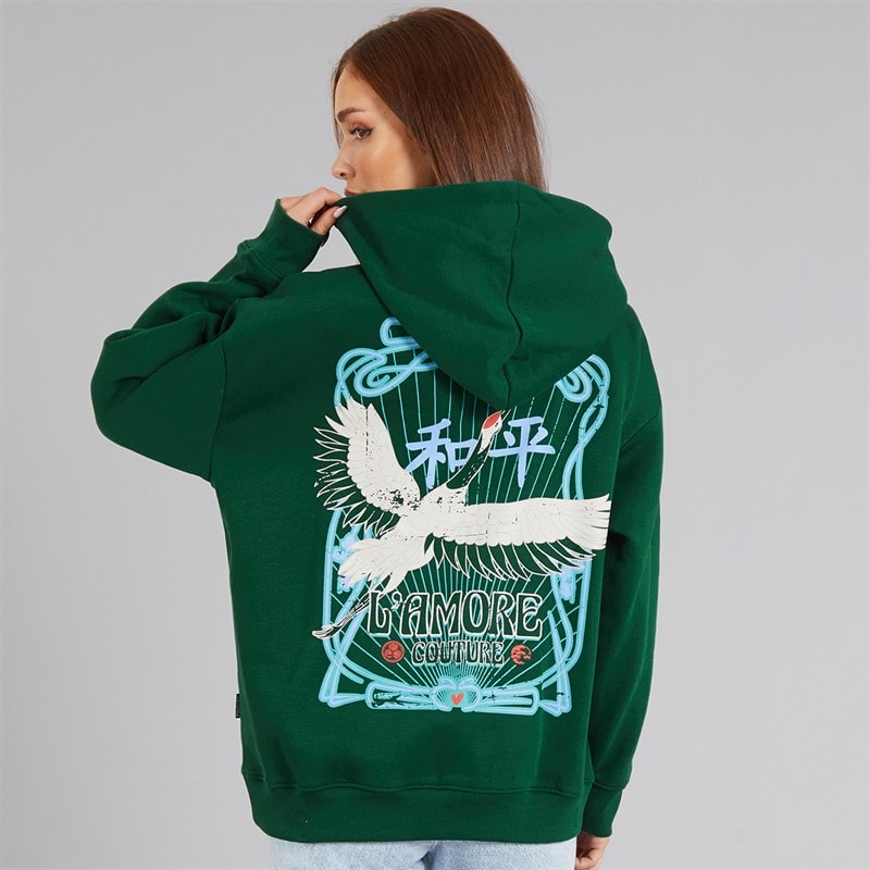 L'amore Couture Womens Lamore Couture Stork Oversized Hoodie Dark Green - Image 3