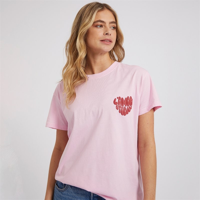 L'amore Couture Womens Luisiana Oversized T-Shirt Baby Pink/Red - Image 2