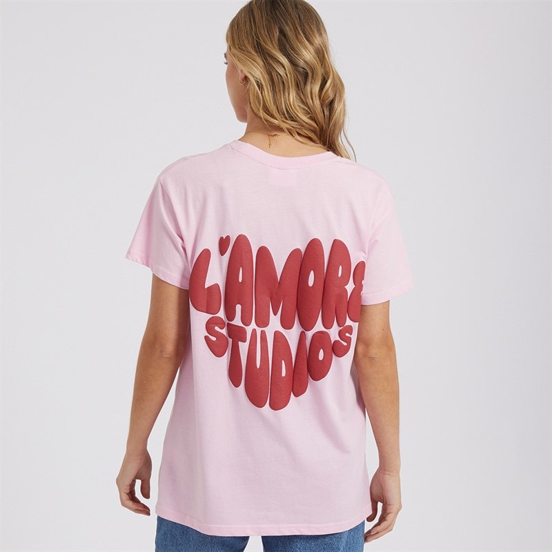 L'amore Couture Womens Luisiana Oversized T-Shirt Baby Pink/Red - Image 3