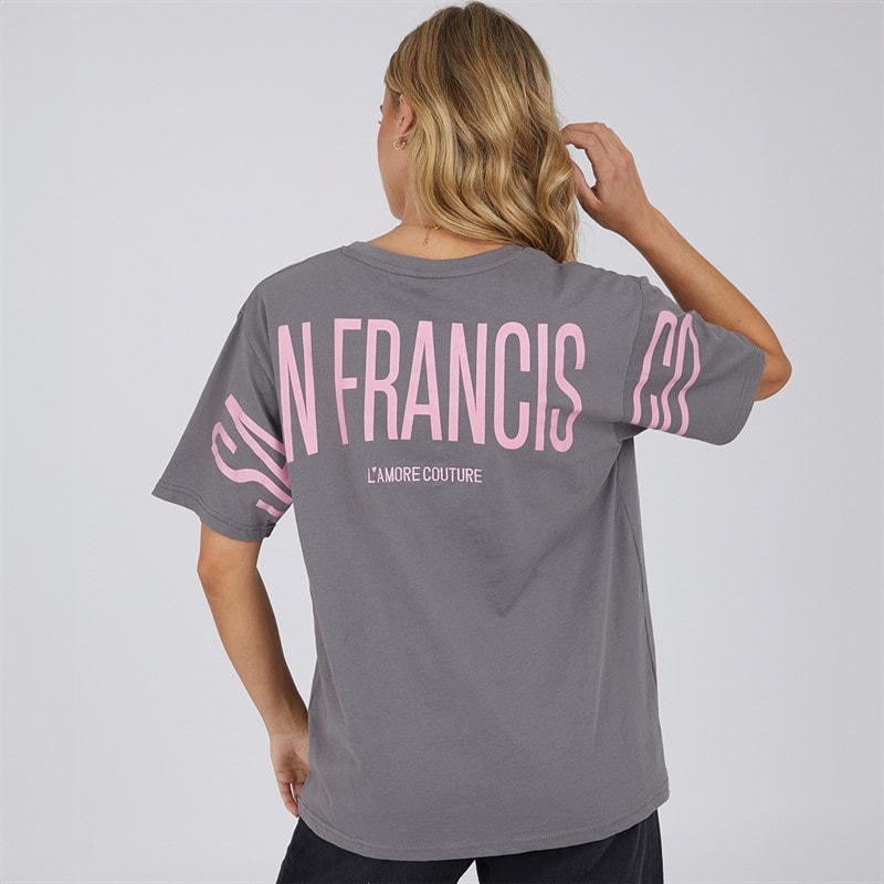 L'amore Couture Womens Como Oversized T-Shirt Charcoal/Pink - Image 2