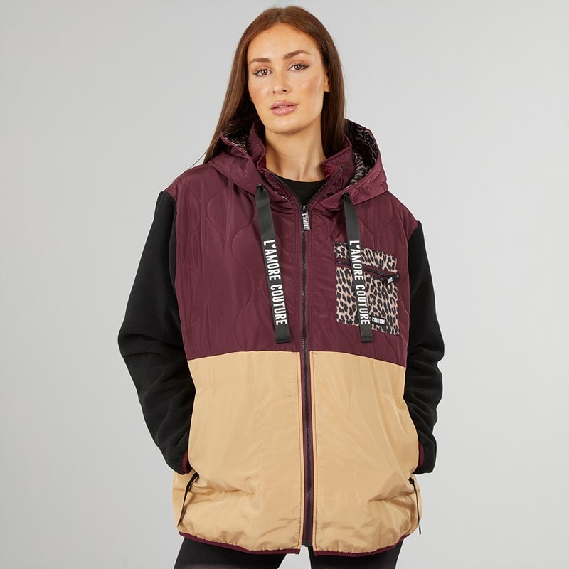 L'amore Couture Womens Thyme Fleece Mix Parka Multi - Image 1