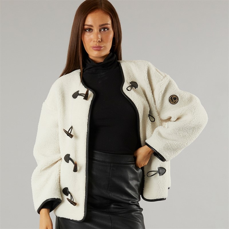 L'amore Couture Womens Waldorf Borg Fleece Jacket Cream - Image 3