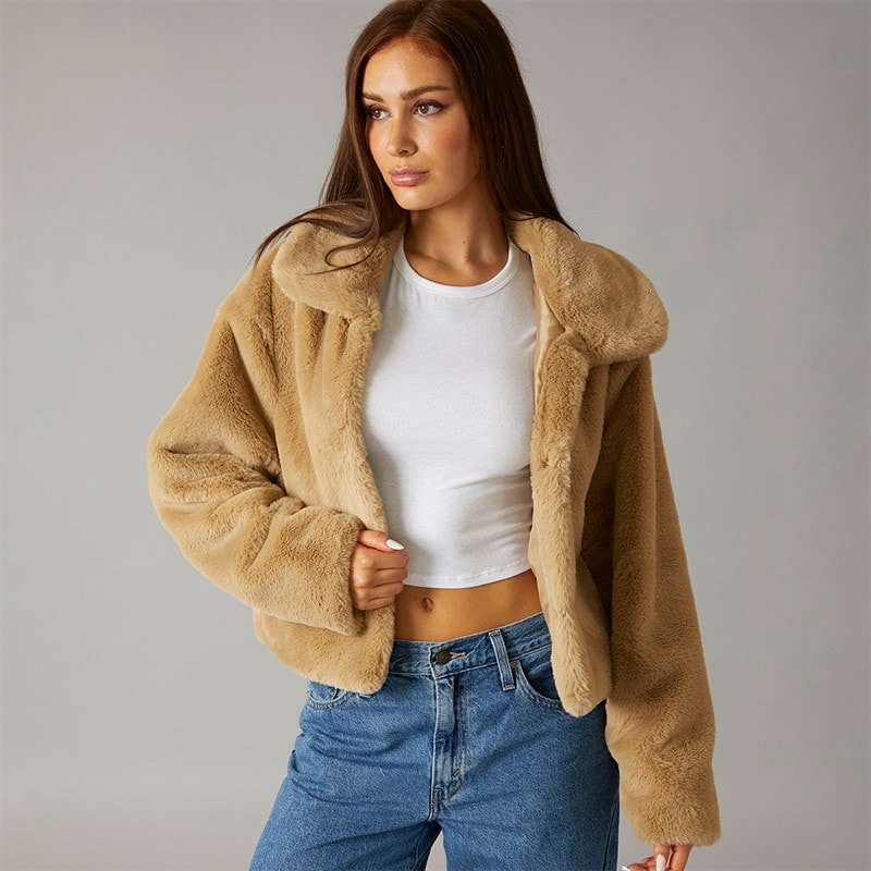 L'amore Couture Womens Atlanta Fur Coat Tan