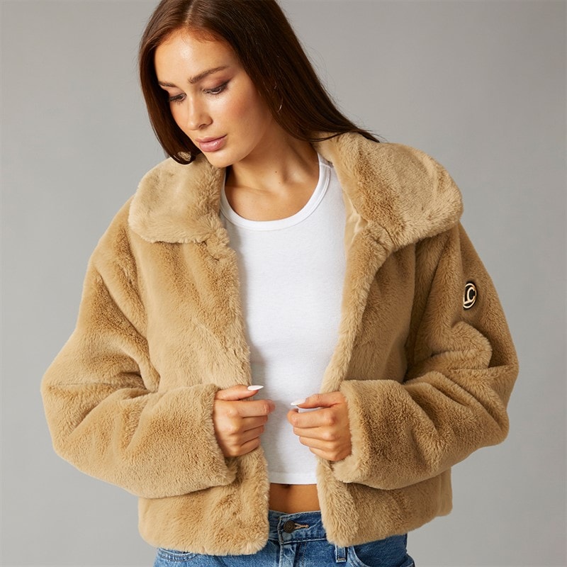 L'amore Couture Womens Atlanta Fur Coat Tan - Image 3