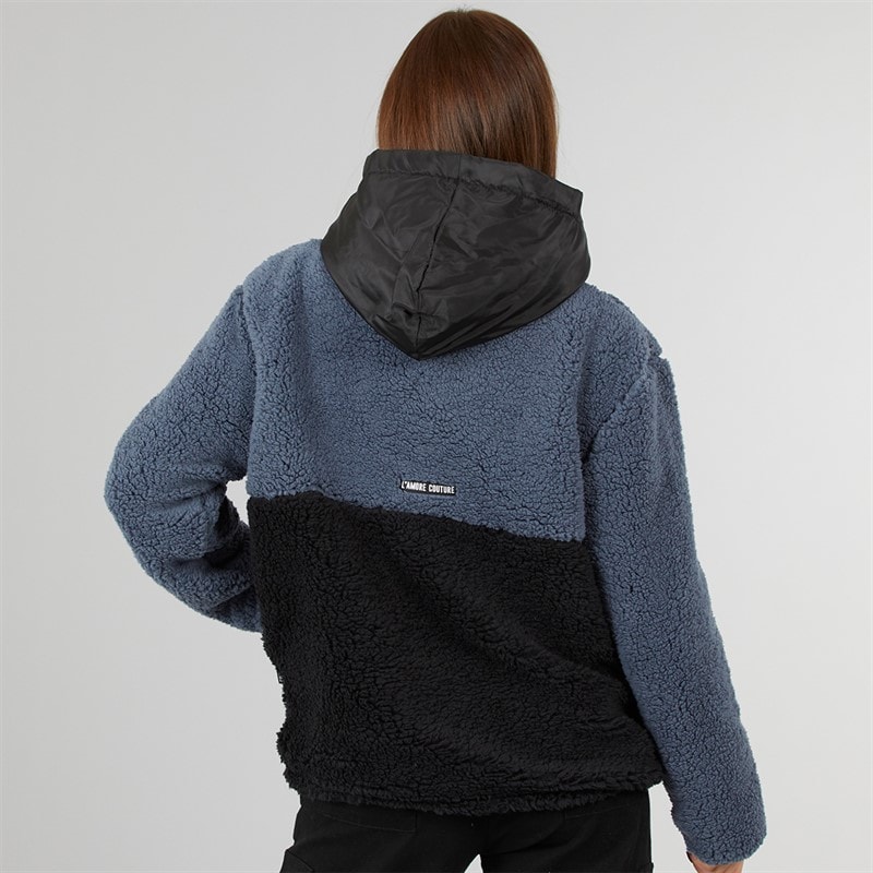 L'amore Couture Womens Midtown Hooded Borg Fleece Black/Charcoal - Image 2