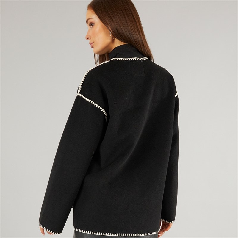 L'amore Couture Womens Miami Scarf Coat Jacket Black - Image 2