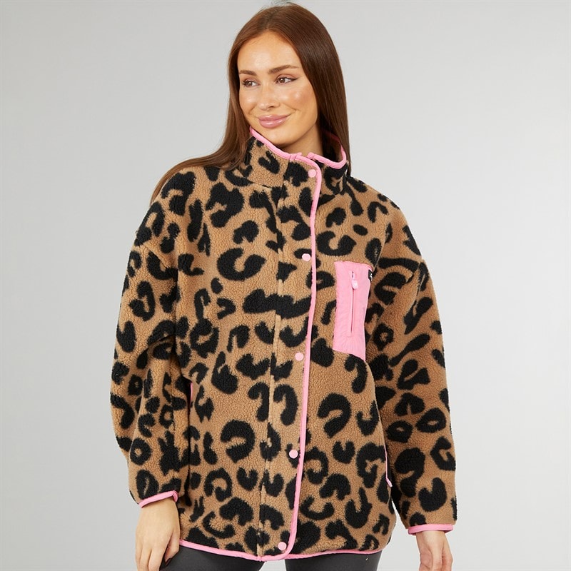 L'amore Couture Womens Avenue Borg Fleece Jacket Leopard - Image 3