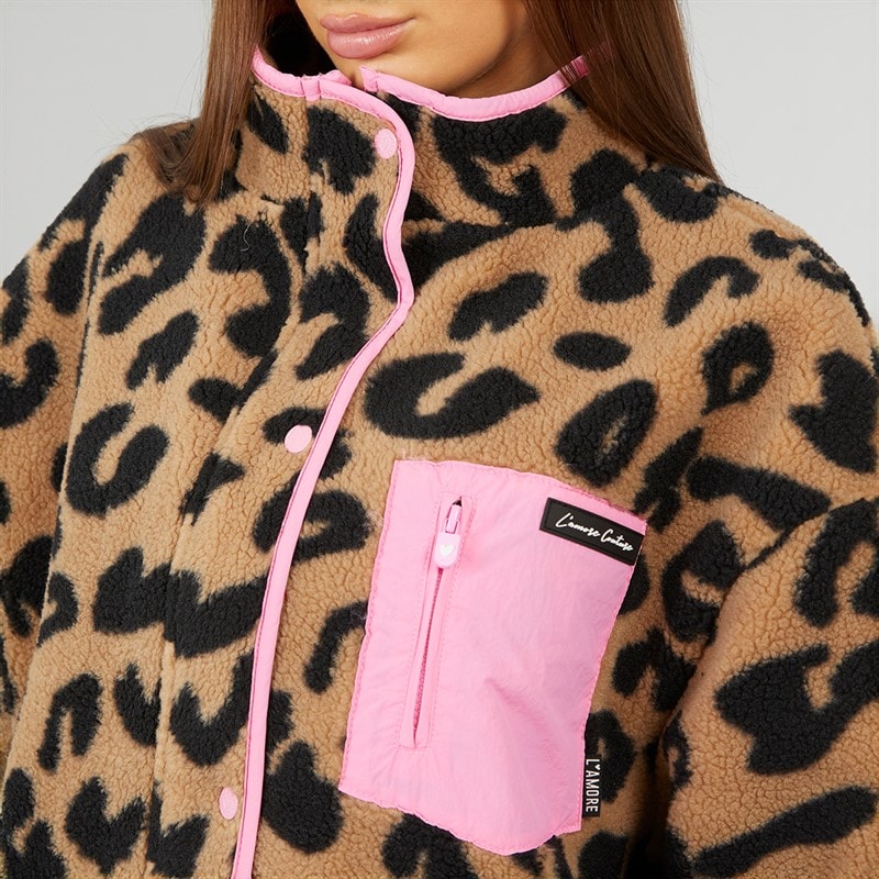 L'amore Couture Womens Avenue Borg Fleece Jacket Leopard - Image 5