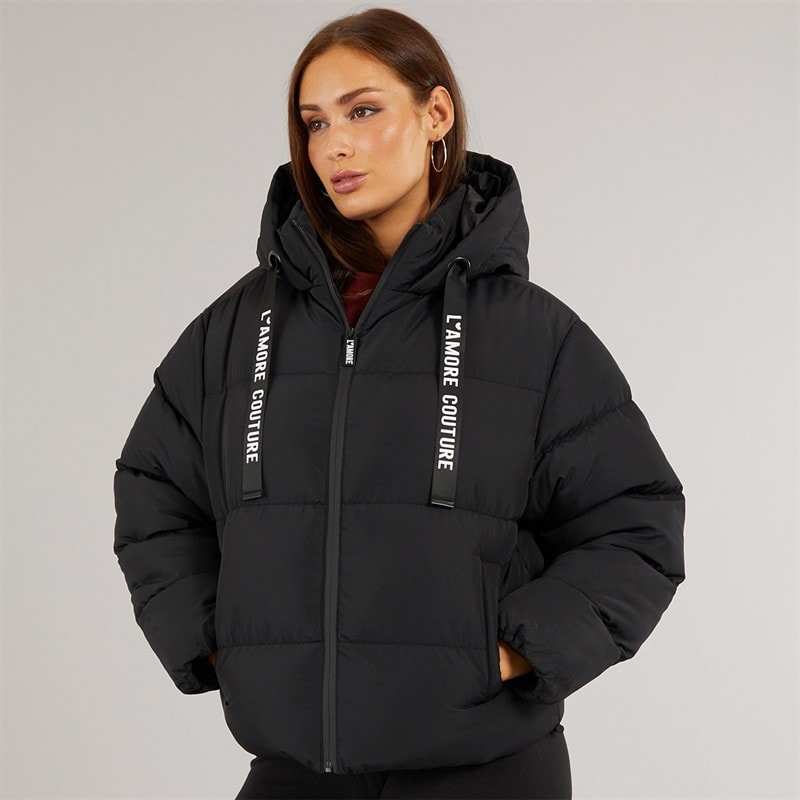 L'amore Couture Womens Rhode Island Short Puffer Black - Image 3