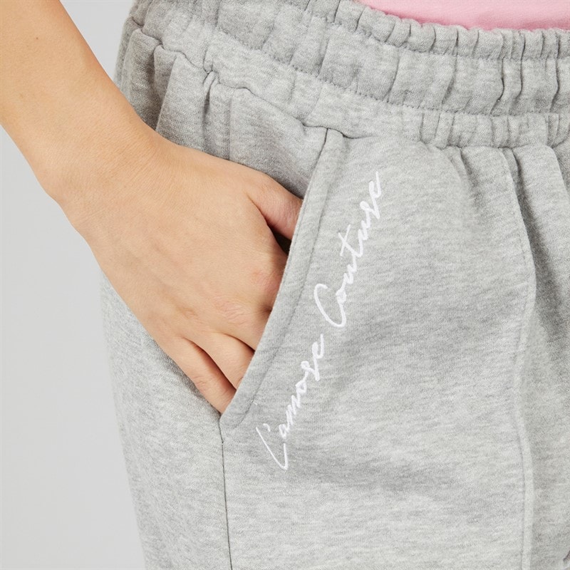 L'amore Couture Womens Carmel Wide Leg Joggers Grey Marl - Image 5