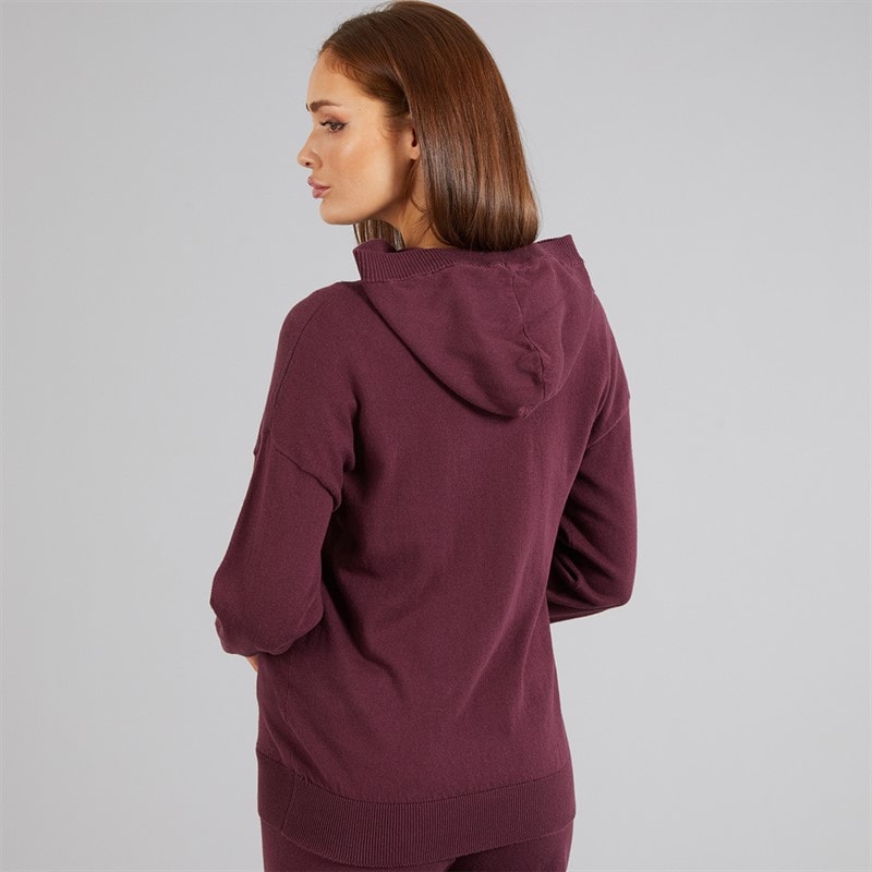 L'amore Couture Womens Mateo Knitted Hoodie Burgundy - Image 2