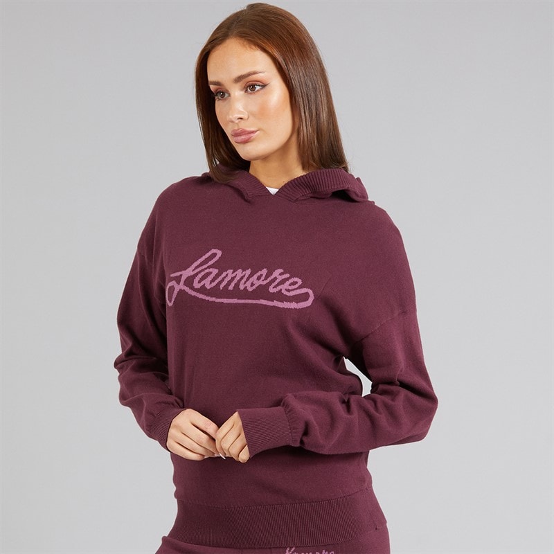 L'amore Couture Womens Mateo Knitted Hoodie Burgundy - Image 3