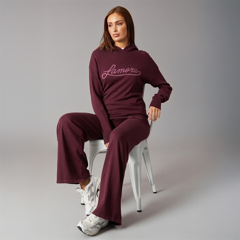 L'amore Couture Womens Mateo Knitted Hoodie Burgundy - Image 4