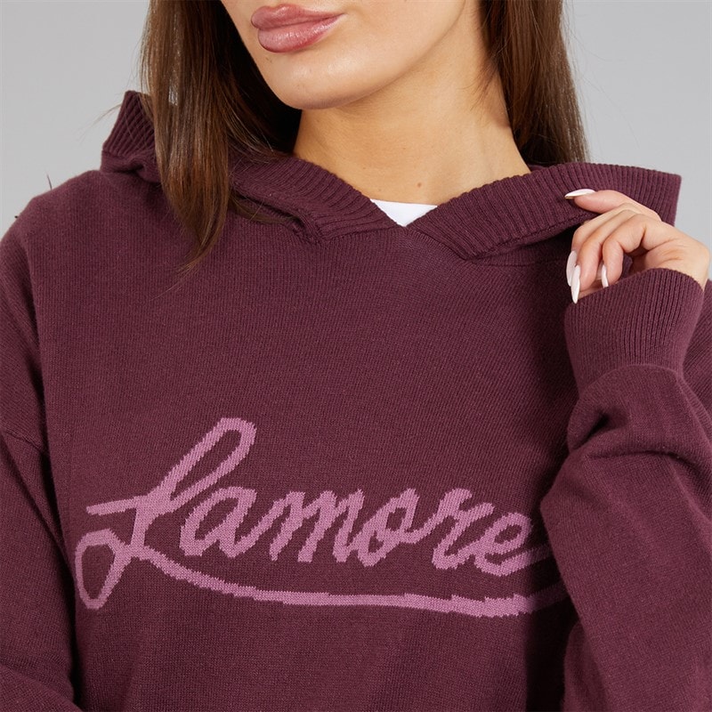 L'amore Couture Womens Mateo Knitted Hoodie Burgundy - Image 5