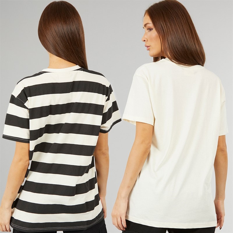 L'amore Couture Womens Tia Two Pack Oversized T-Shirts Ecru/Black Stripe - Image 2