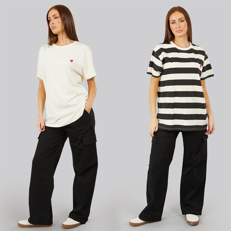 L'amore Couture Womens Tia Two Pack Oversized T-Shirts Ecru/Black Stripe - Image 4