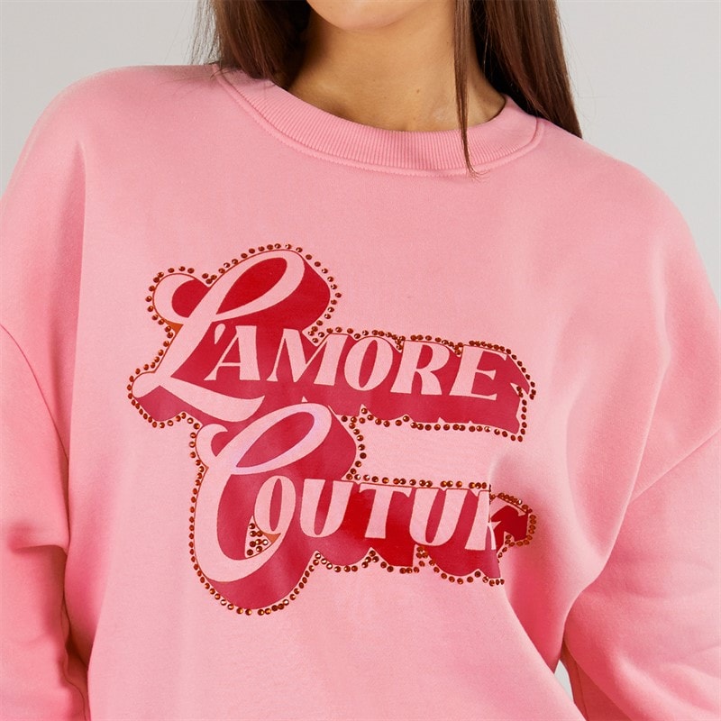 L'amore Couture Womens Denver Sweatshirt Pink - Image 3