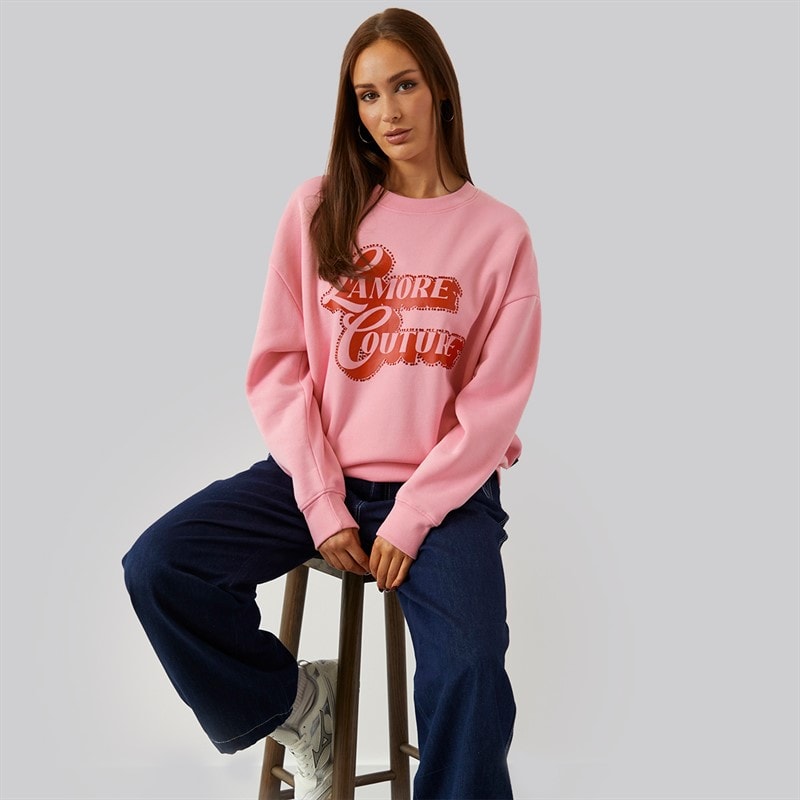 L'amore Couture Womens Denver Sweatshirt Pink - Image 4
