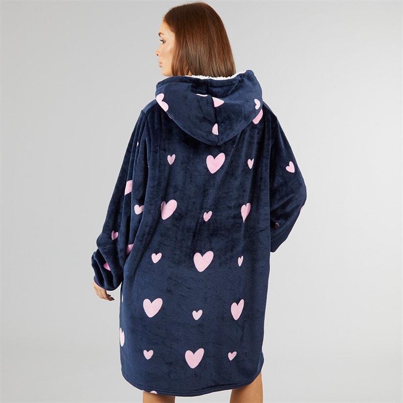 L'amore Couture Womens Heart Oversized Hoodie Navy Pink - Image 2