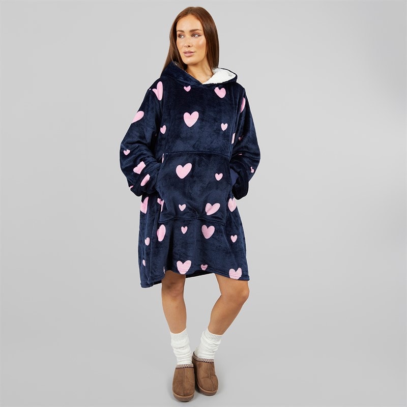 L'amore Couture Womens Heart Oversized Hoodie Navy Pink - Image 4