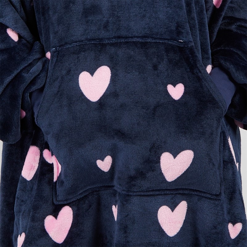 L'amore Couture Womens Heart Oversized Hoodie Navy Pink - Image 5