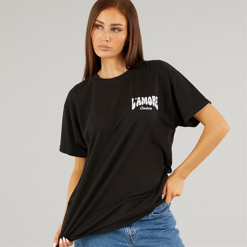 L'amore Couture Womens Oversized Valey T-Shirt Black - Image 2