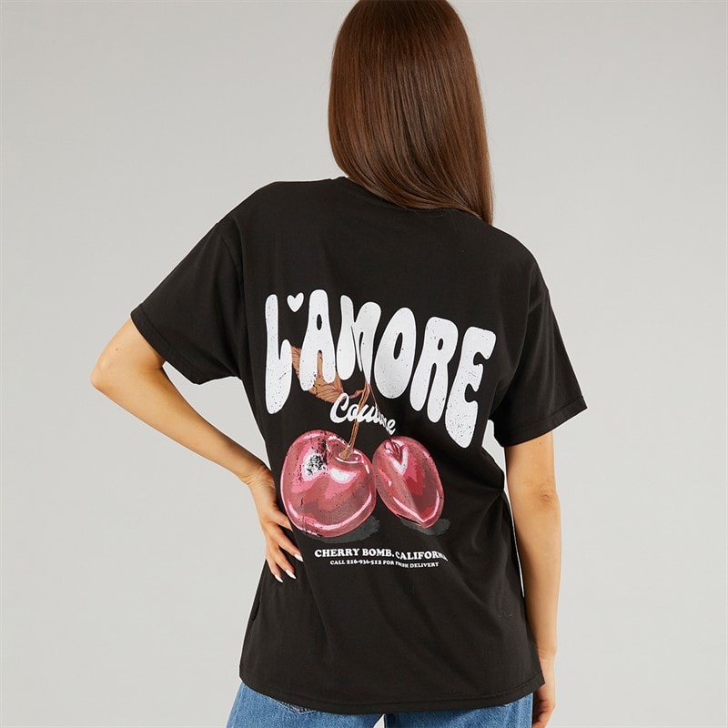 L'amore Couture Womens Oversized Valey T-Shirt Black - Image 3