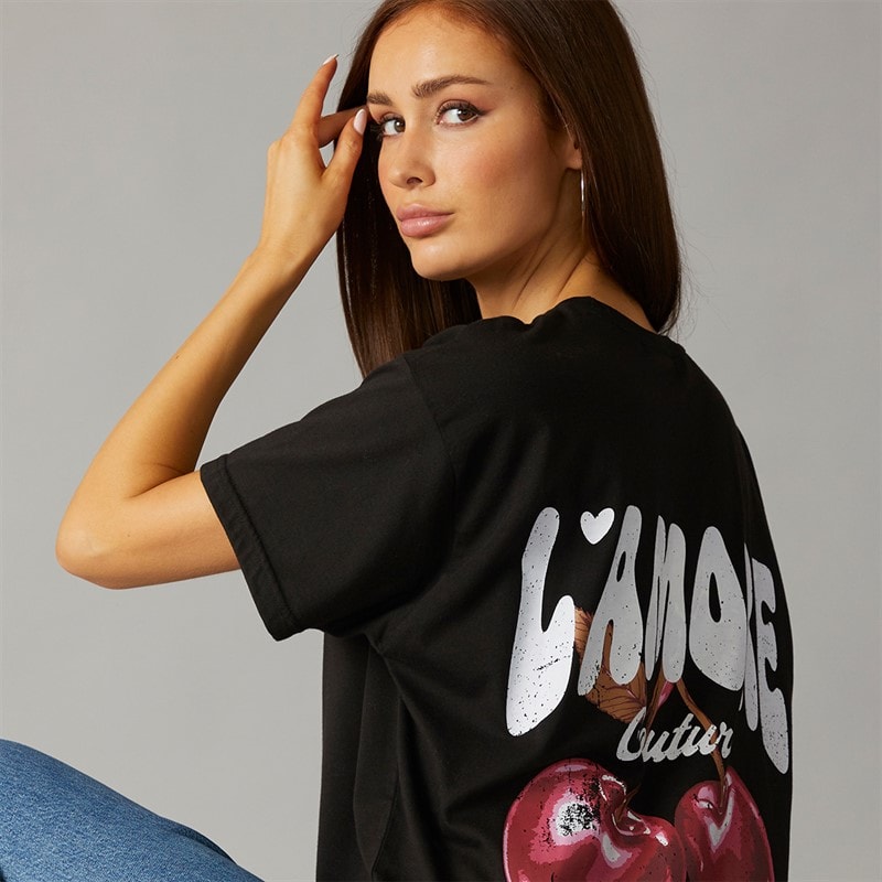 L'amore Couture Womens Oversized Valey T-Shirt Black - Image 5