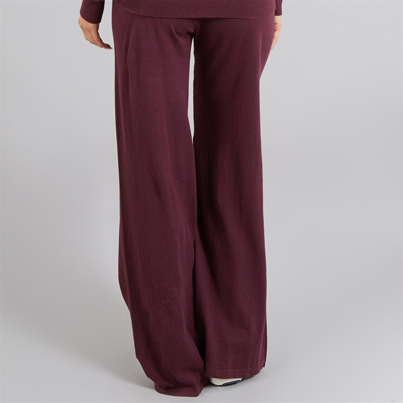 L'amore Couture Womens Santa Barbara Wide Leg Knitted Joggers Burgundy - Image 2