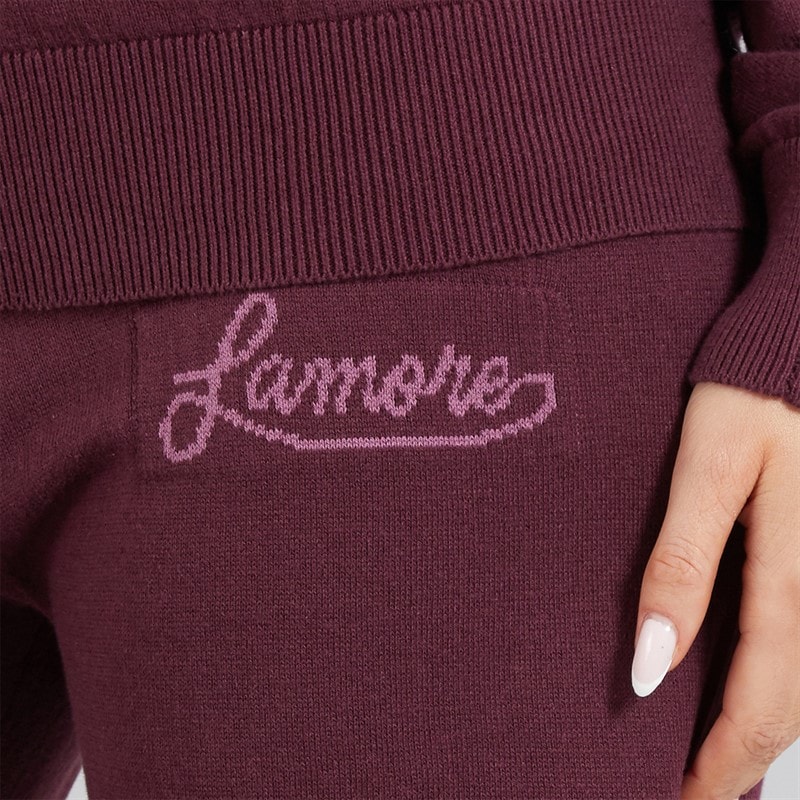 L'amore Couture Womens Santa Barbara Wide Leg Knitted Joggers Burgundy - Image 3