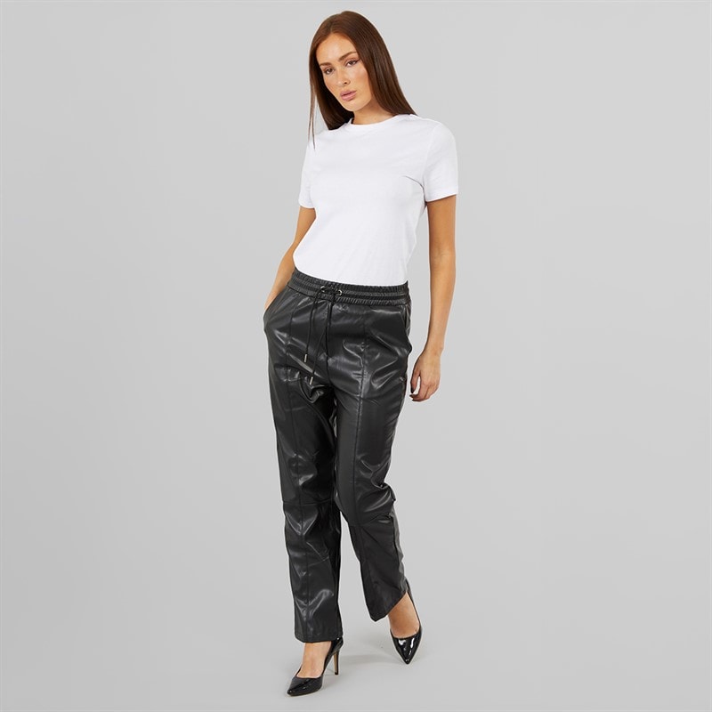 L'amore Couture Womens Clanton PU Joggers Black - Image 3