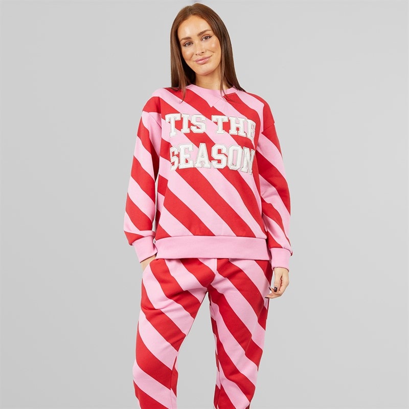 L'amore Couture Womens Candy Cane Christmas Lounge Set Pink - Image 2