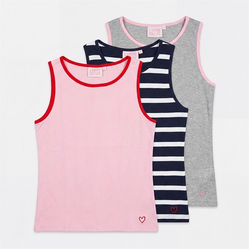 L'amore Couture Womens Three Pack Vests Bubble Gum Pink/Stripe/Grey Marl