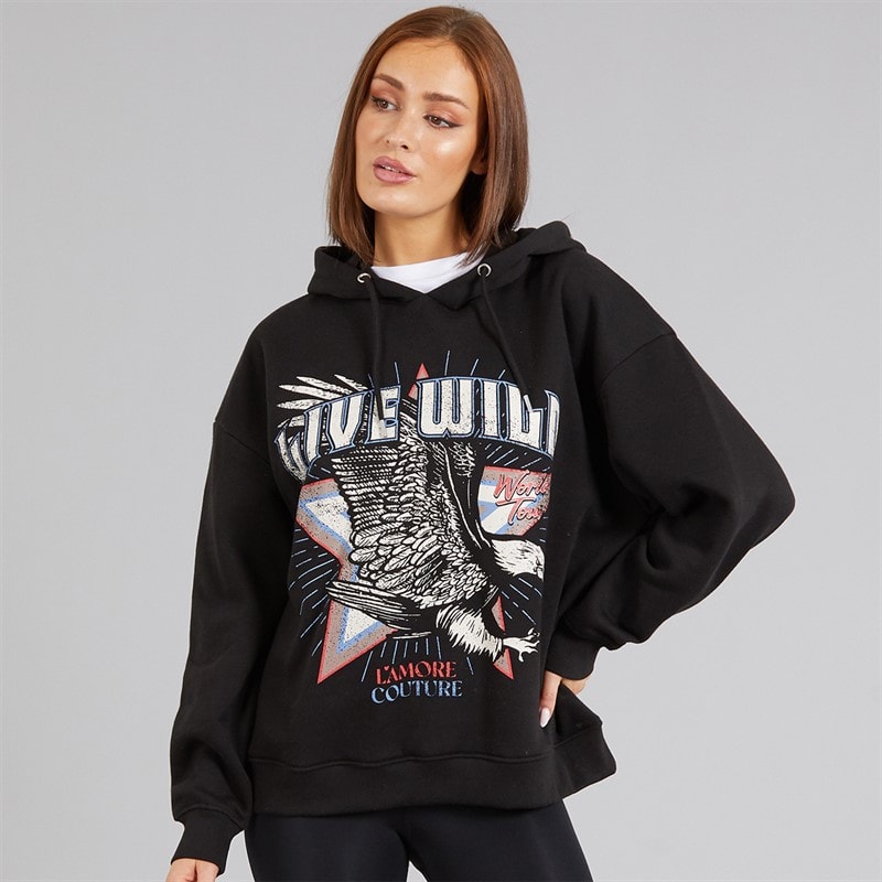 L'amore Couture Womens Live Wild Hoodie Black - Image 3