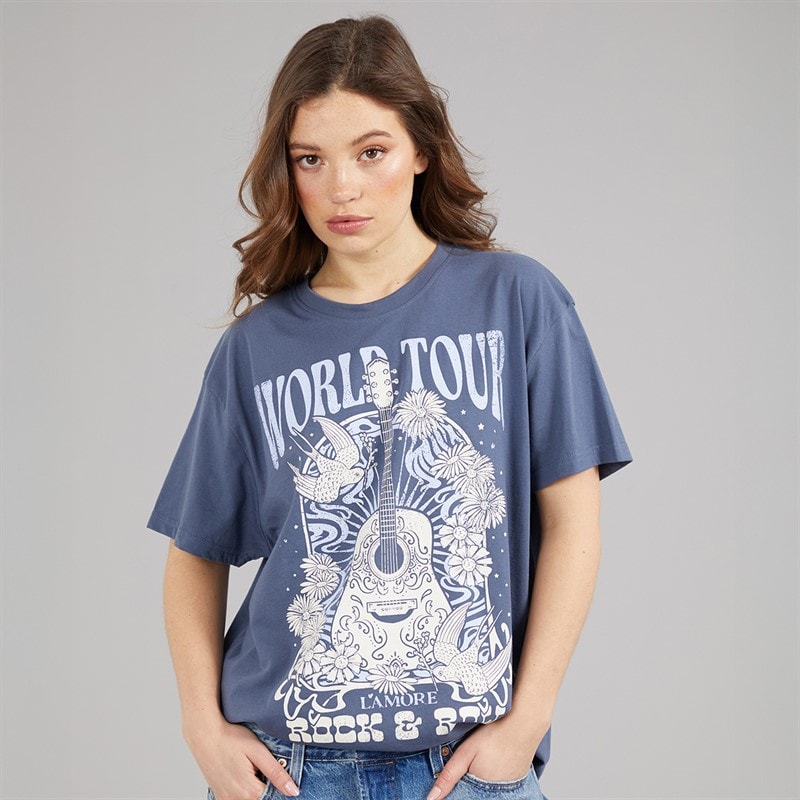L'amore Couture Womens World Tour T-Shirt Blue - Image 3
