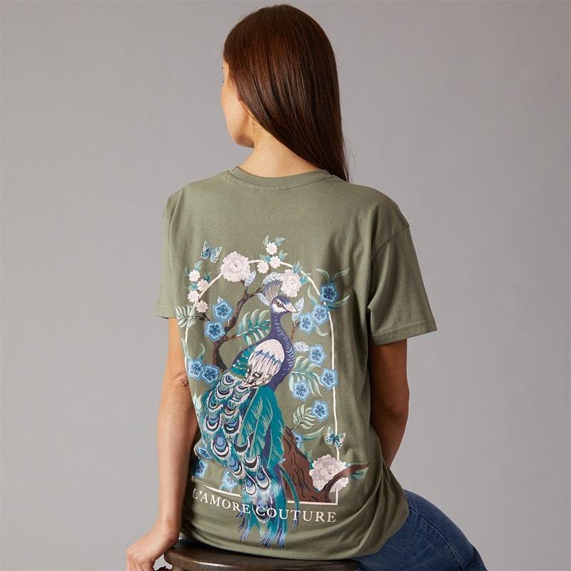 L'amore Couture Womens Peacock T-Shirt Green - Image 1