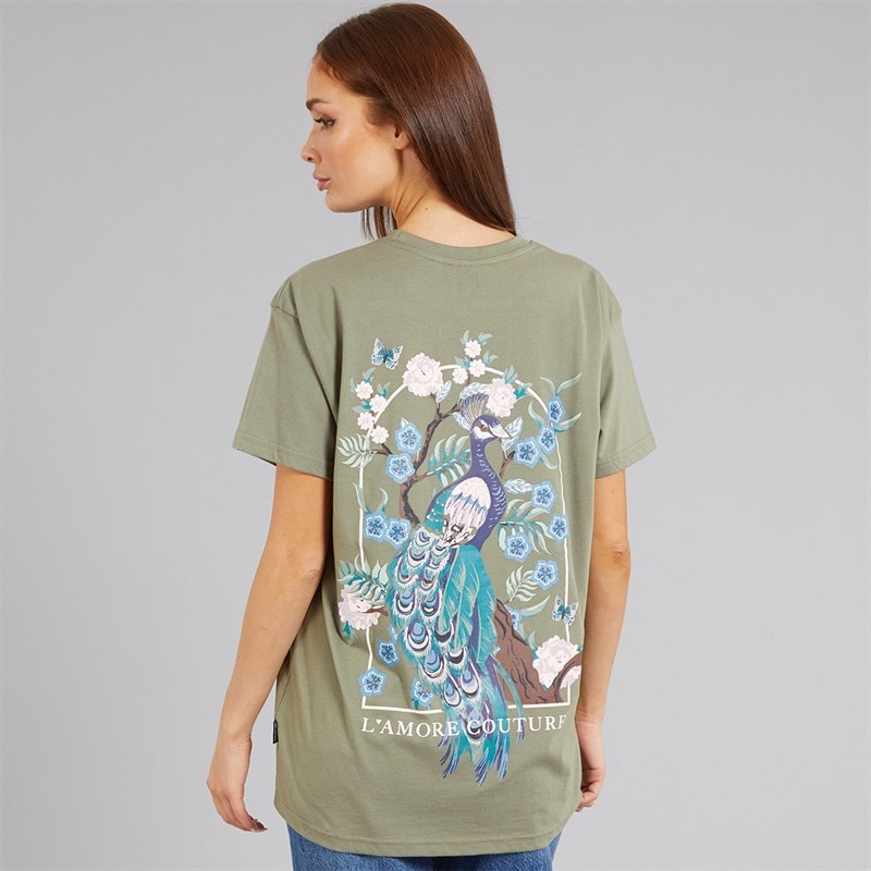 L'amore Couture Womens Peacock T-Shirt Green - Image 3
