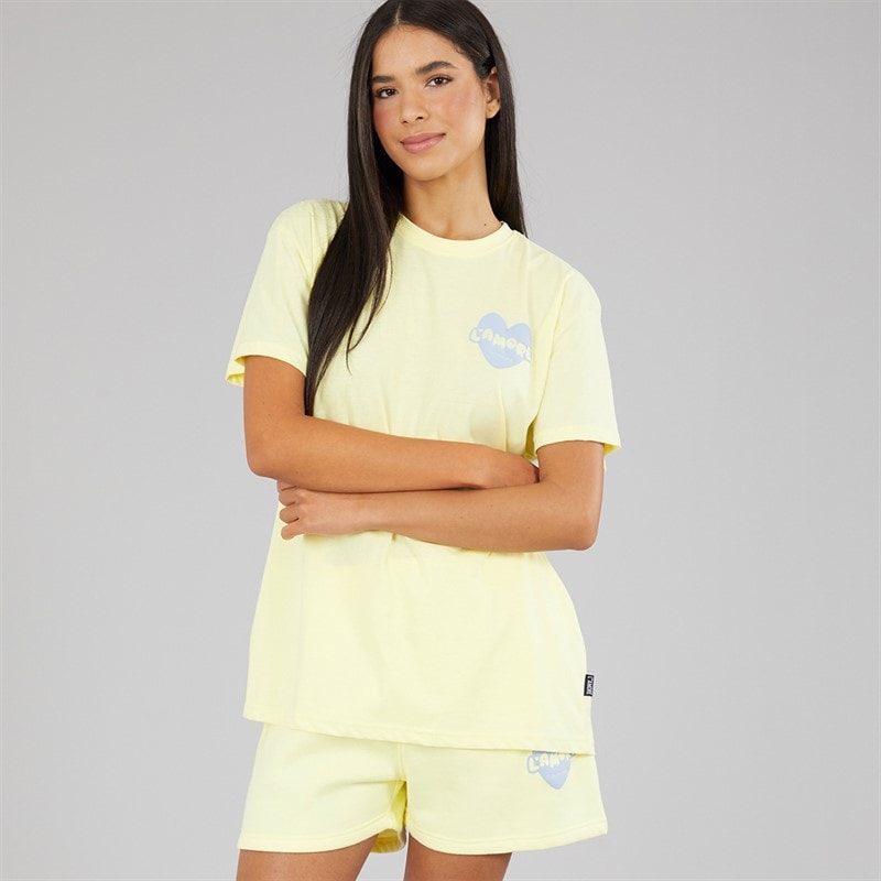 L'amore Couture Womens Malveiras T-Shirt And Shorts Set Yellow - Image 1
