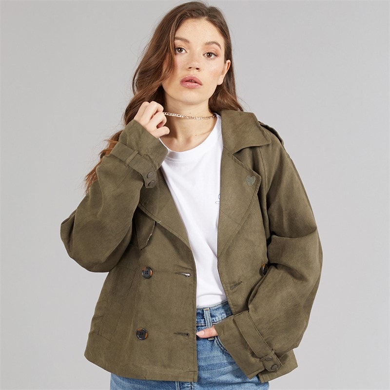 L'amore Couture Womens Olo Raglan Trench Jacket Khaki