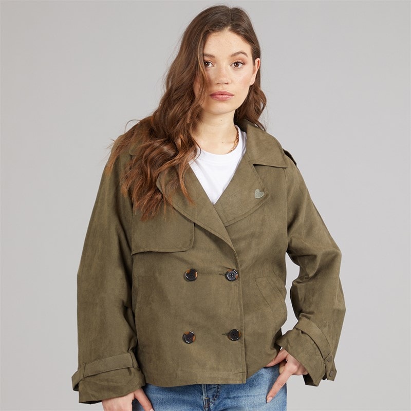 L'amore Couture Womens Olo Raglan Trench Jacket Khaki - Image 3
