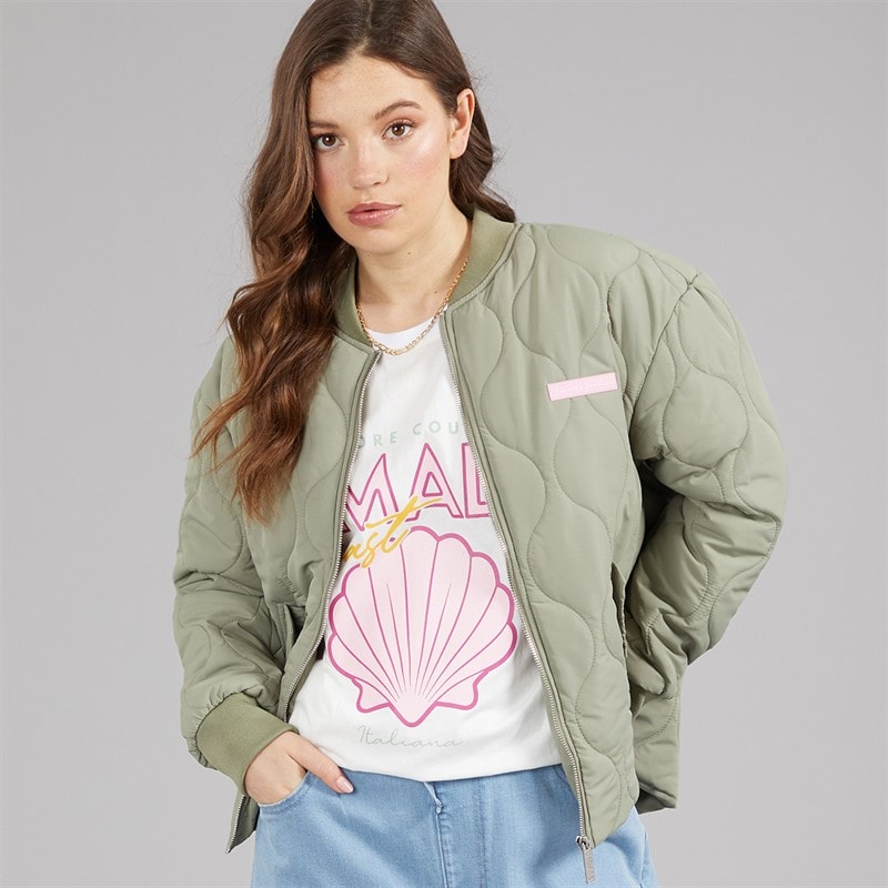 L'amore Couture Womens Mykonos Quilted Bomber Jacket Khaki - Image 3