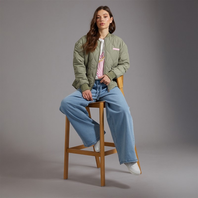 L'amore Couture Womens Mykonos Quilted Bomber Jacket Khaki - Image 4