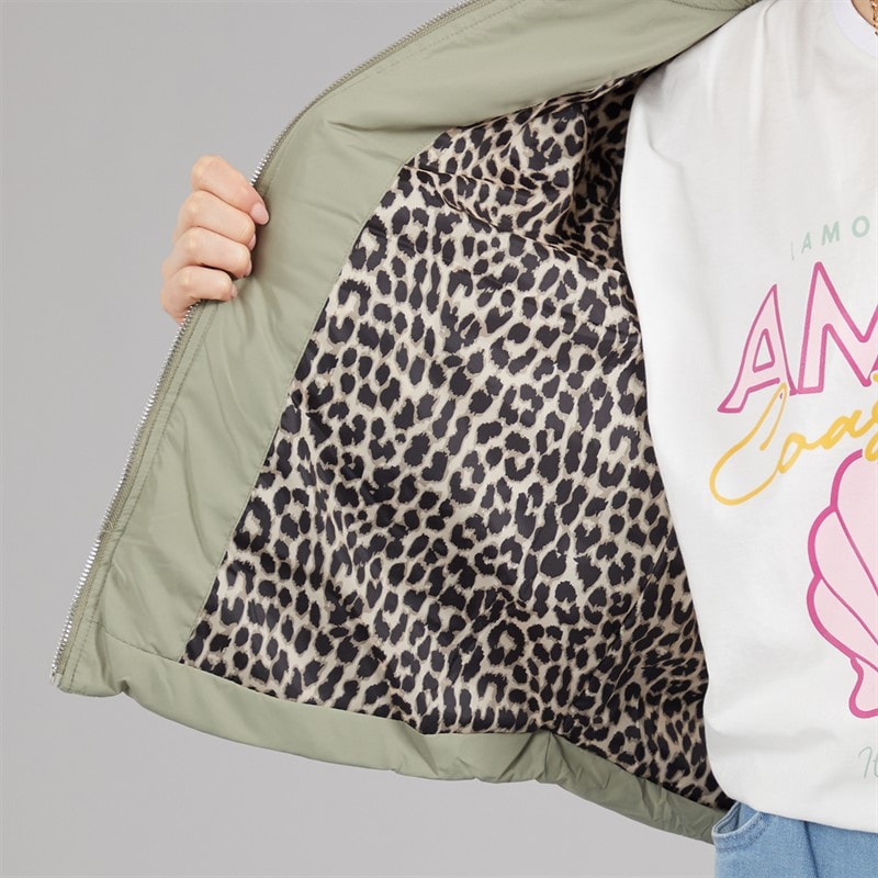 L'amore Couture Womens Mykonos Quilted Bomber Jacket Khaki - Image 5