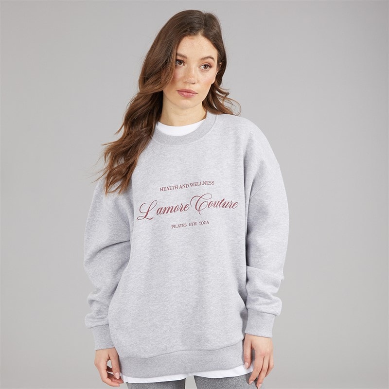 L'amore Couture Womens Sola Print Sweatshirt Grey Marl - Image 3