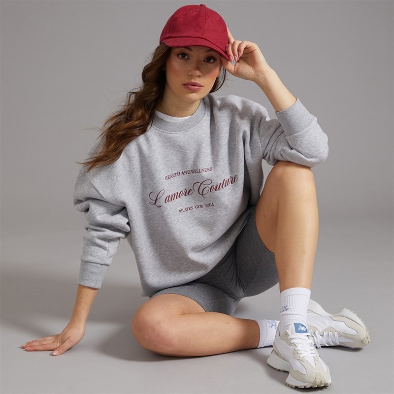 L'amore Couture Womens Sola Print Sweatshirt Grey Marl - Image 4