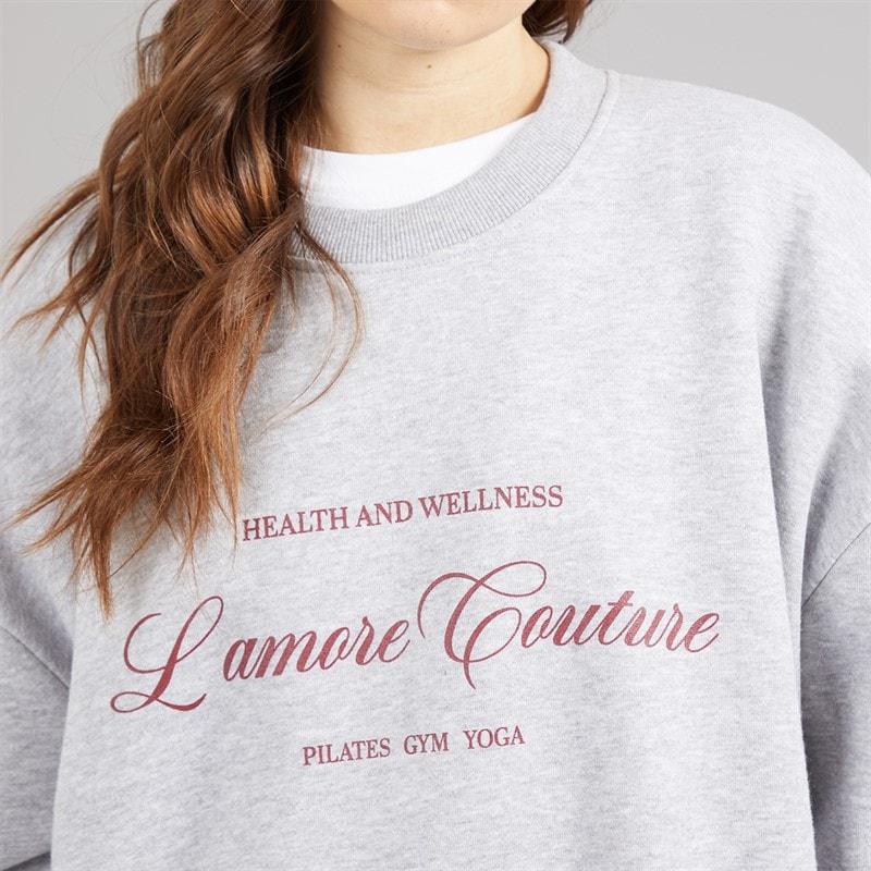 L'amore Couture Womens Sola Print Sweatshirt Grey Marl - Image 5