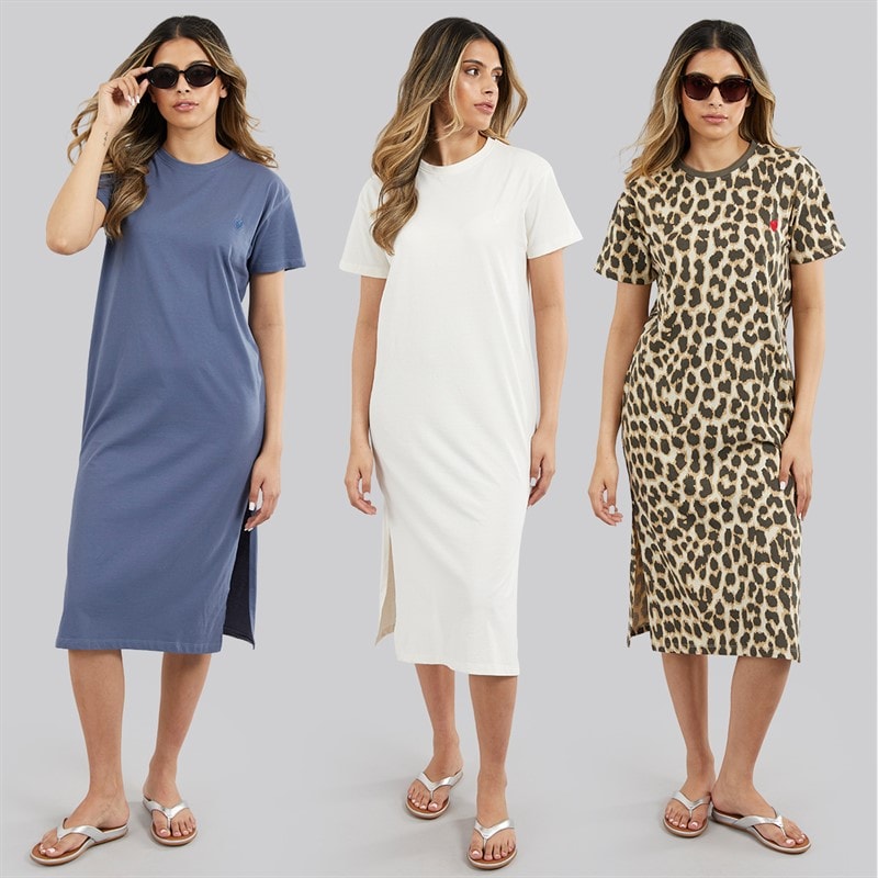 L'amore Couture Womens Liv Three Pack T-Shirts Dresses Petrol/Leopard/Cream - Image 2